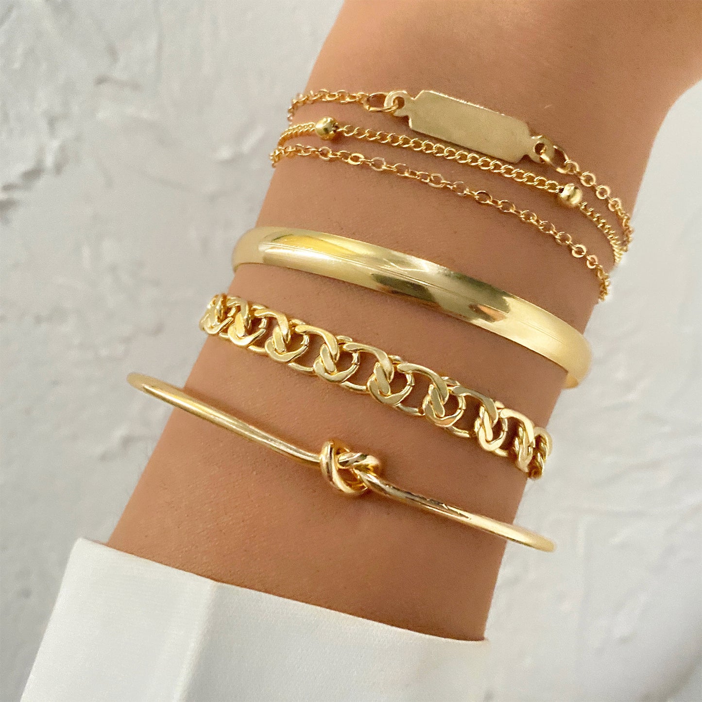 European And American Simple Hundred Chain Ring Bracelet 4-piece Set