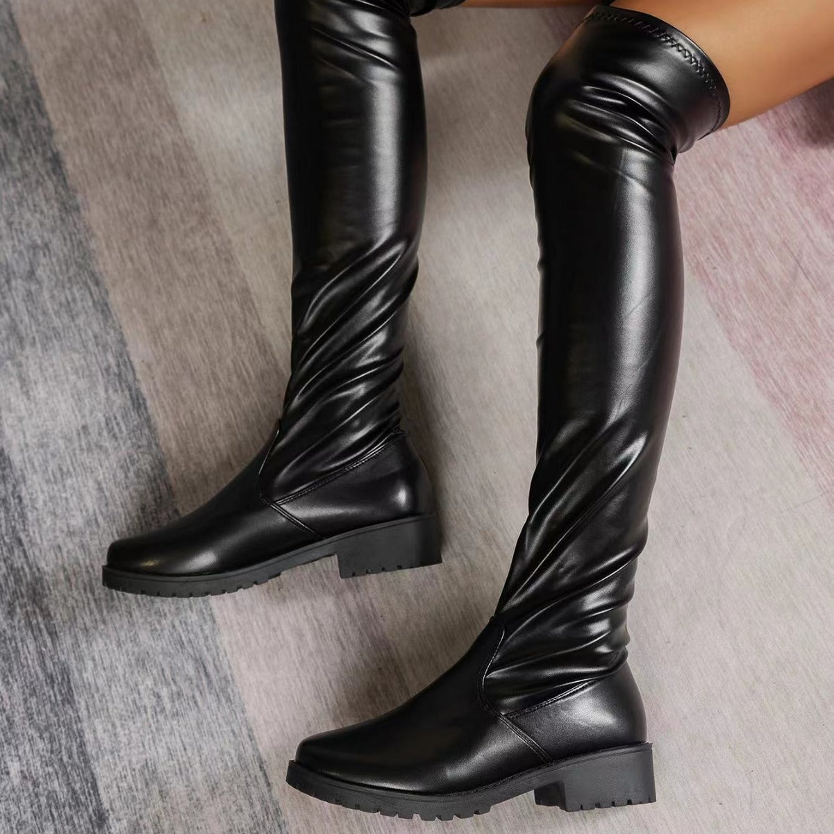 Women's Over-the-knee Stretch Low Heel Chunky Heel Boots