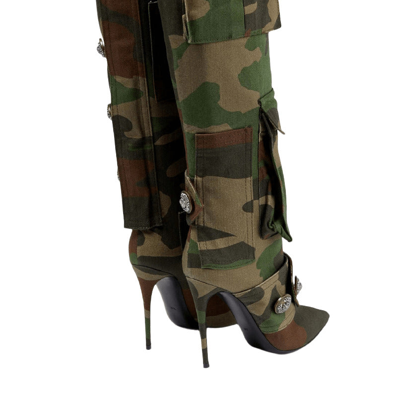 Women's Camouflage Stiletto Over-the-knee Pointed High Heel Personalized