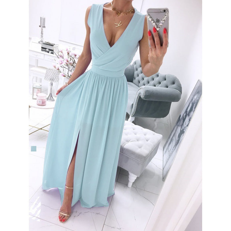 Sleeve Solid Color V-Neck Dress Dress Women's