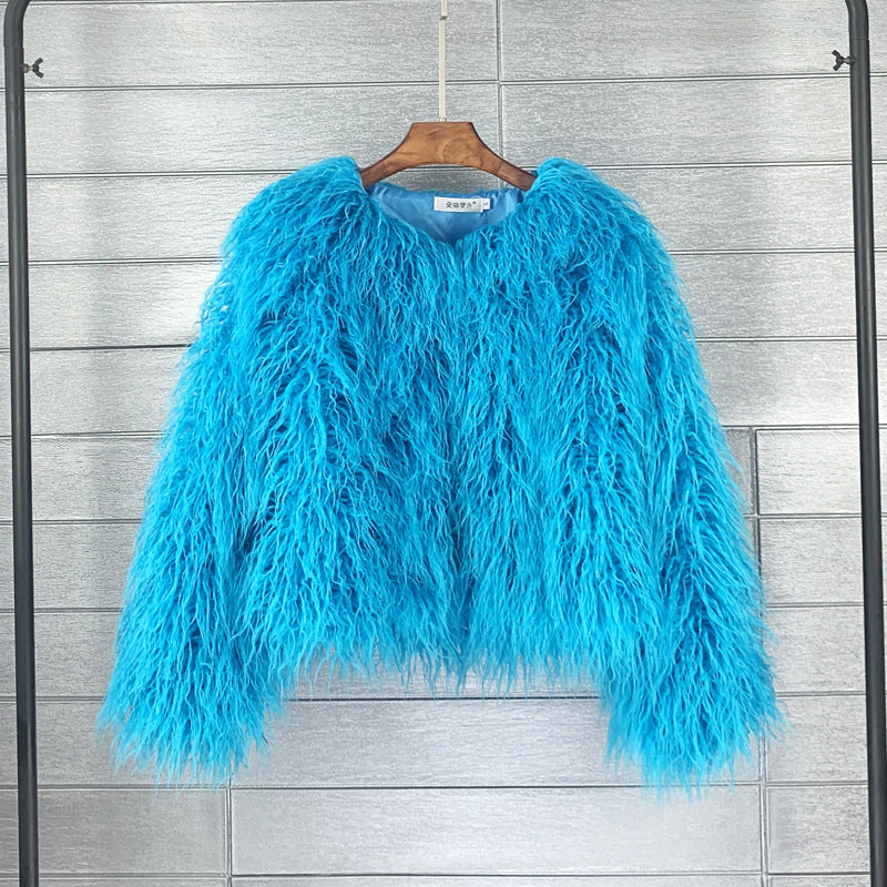 Colorful Boho Furry Faux Fur Coat Plus Size Women Fur Coats Autumn Winter Faux Fur Shaggy Jacket Fourrure Bontjas