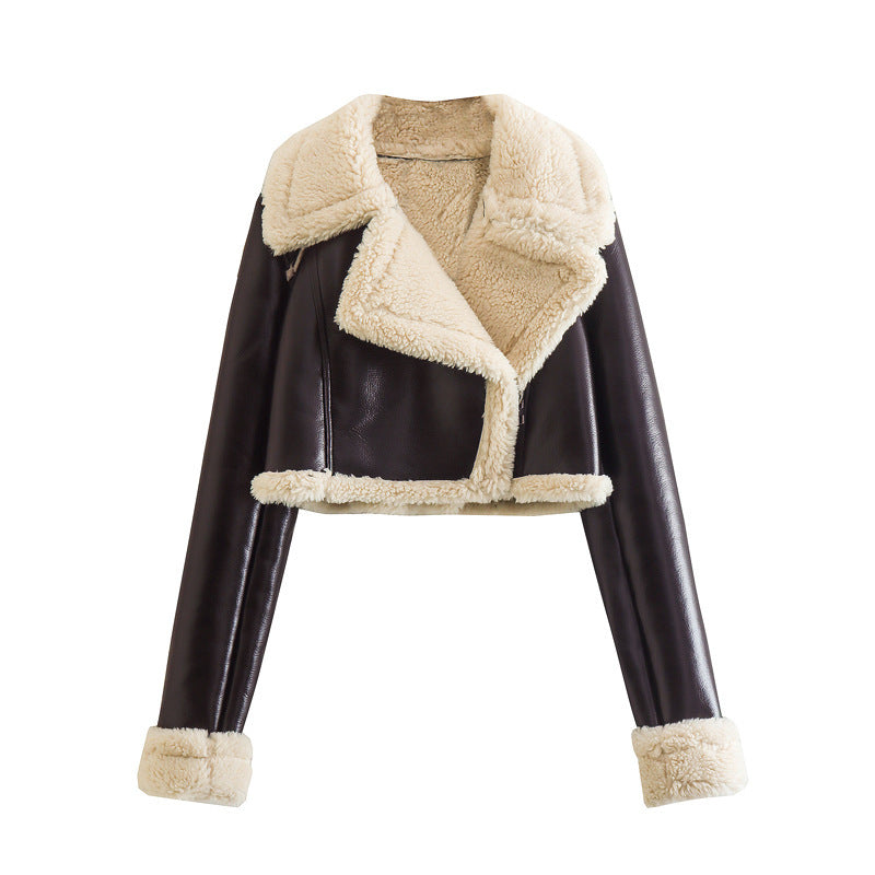 European And American Style Double-sided Loose Short Zipper Fur Integrated Jacket