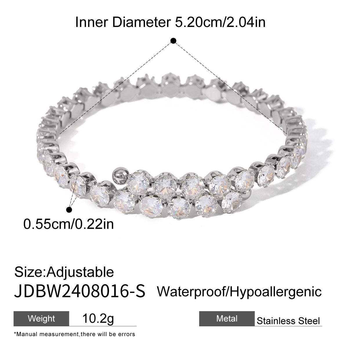 Stainless Steel White Zircon Full Zirconium Bracelet