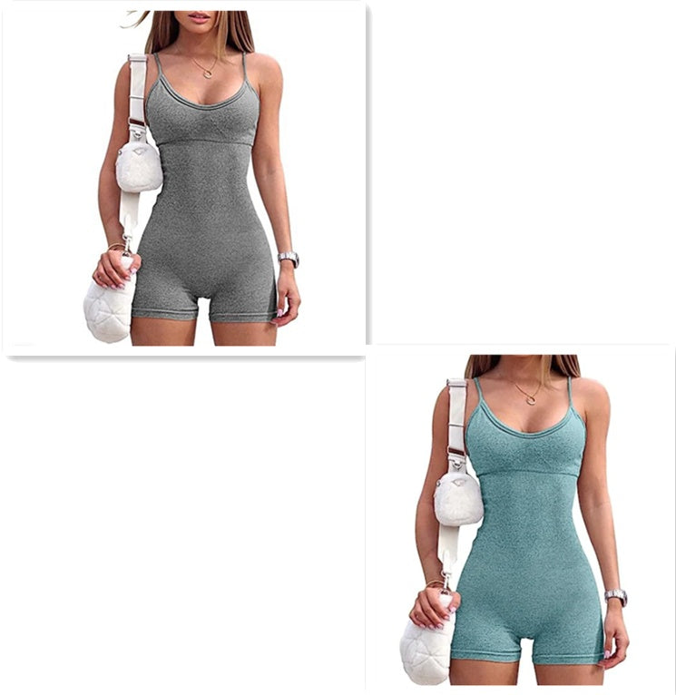 Spaghetti Strap Shorts Jumpsuit Sports Yoga Workout Tight Romper Women Fashion Fitness Sportwear