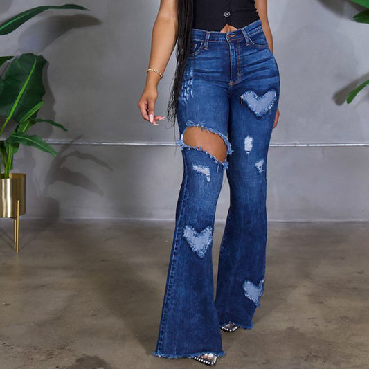 Women's New Ripped Denim Flared Pants