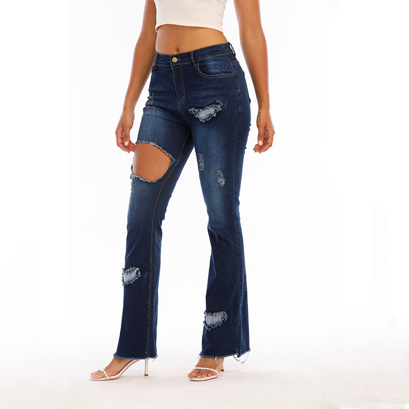 Women's New Ripped Denim Flared Pants