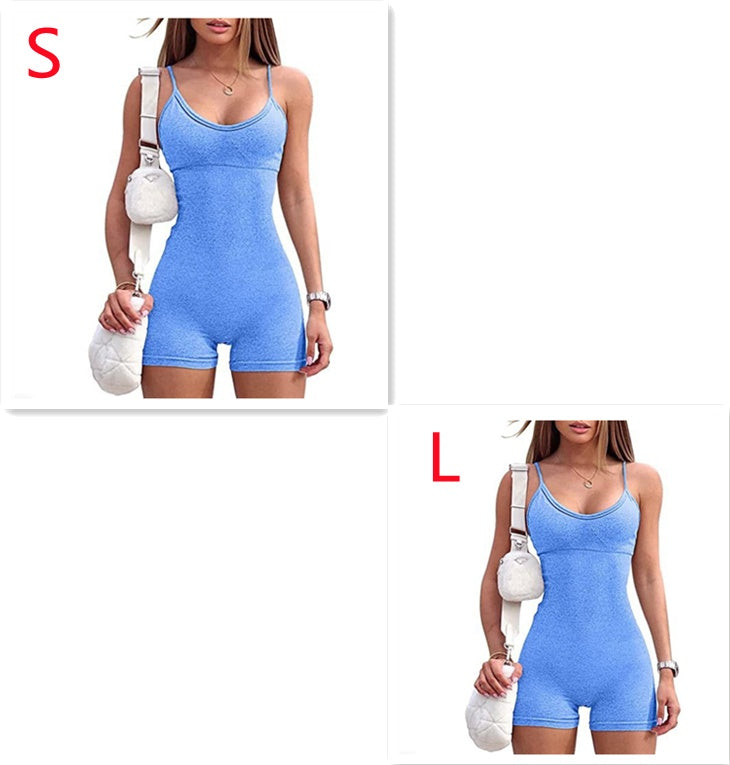 Spaghetti Strap Shorts Jumpsuit Sports Yoga Workout Tight Romper Women Fashion Fitness Sportwear