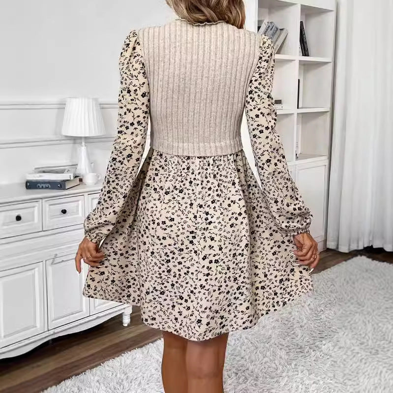 Autumn And Winter New Round Neck Temperament Color Matching Dress