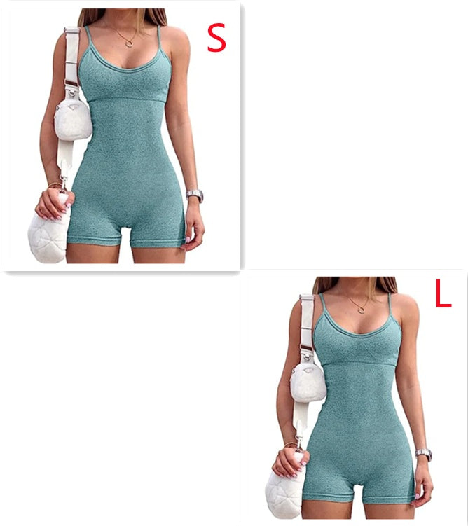 Spaghetti Strap Shorts Jumpsuit Sports Yoga Workout Tight Romper Women Fashion Fitness Sportwear