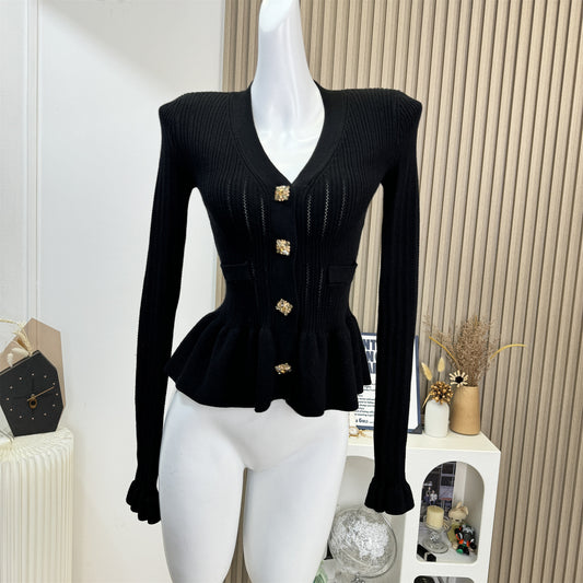 Women's Knitted Cardigan Jacket Thin Black