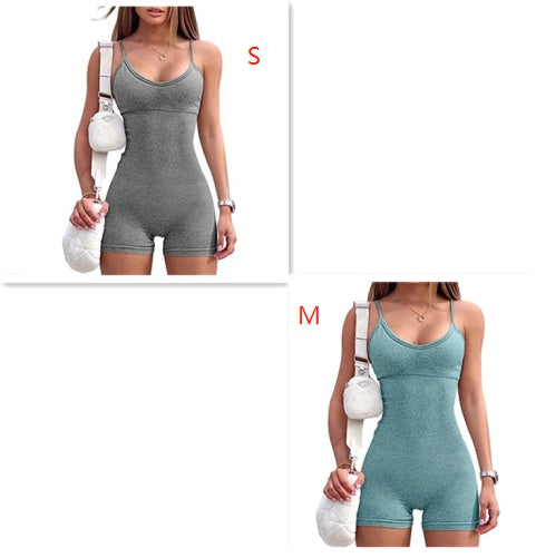 Spaghetti Strap Shorts Jumpsuit Sports Yoga Workout Tight Romper Women Fashion Fitness Sportwear