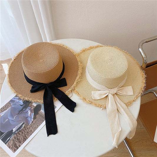 Japanese All-match Frayed Bow Straw Hat