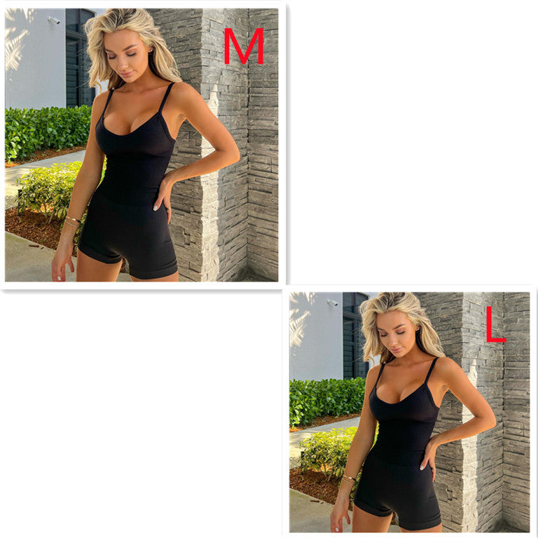 Spaghetti Strap Shorts Jumpsuit Sports Yoga Workout Tight Romper Women Fashion Fitness Sportwear