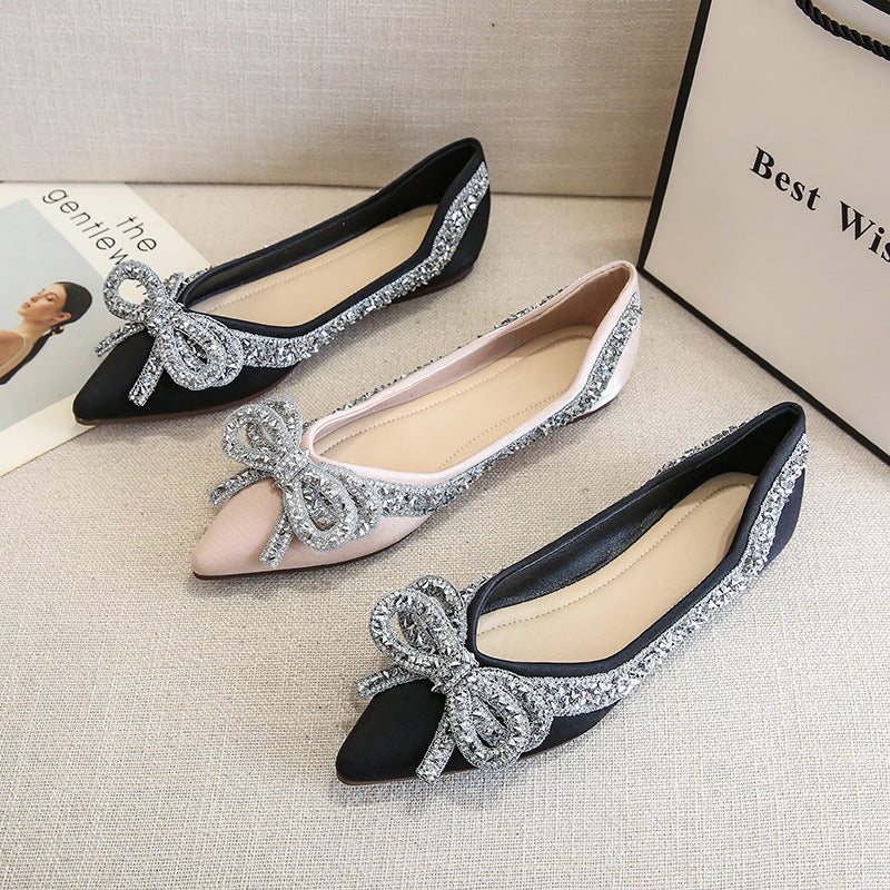 Spring And Autumn New Evening Style Flat Gentle Diamond Shoes