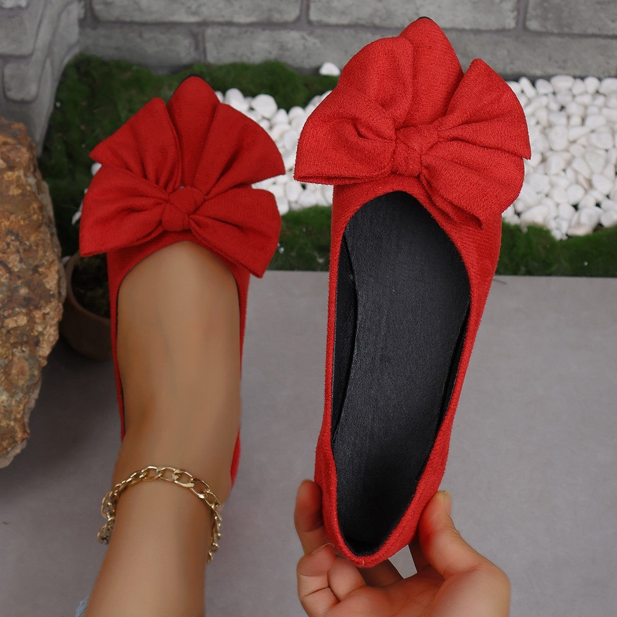 Big Bow Flat Shoes Pointed-toe Low-heeled Shoes Women Fashion Casual Breathable Slip On Flats