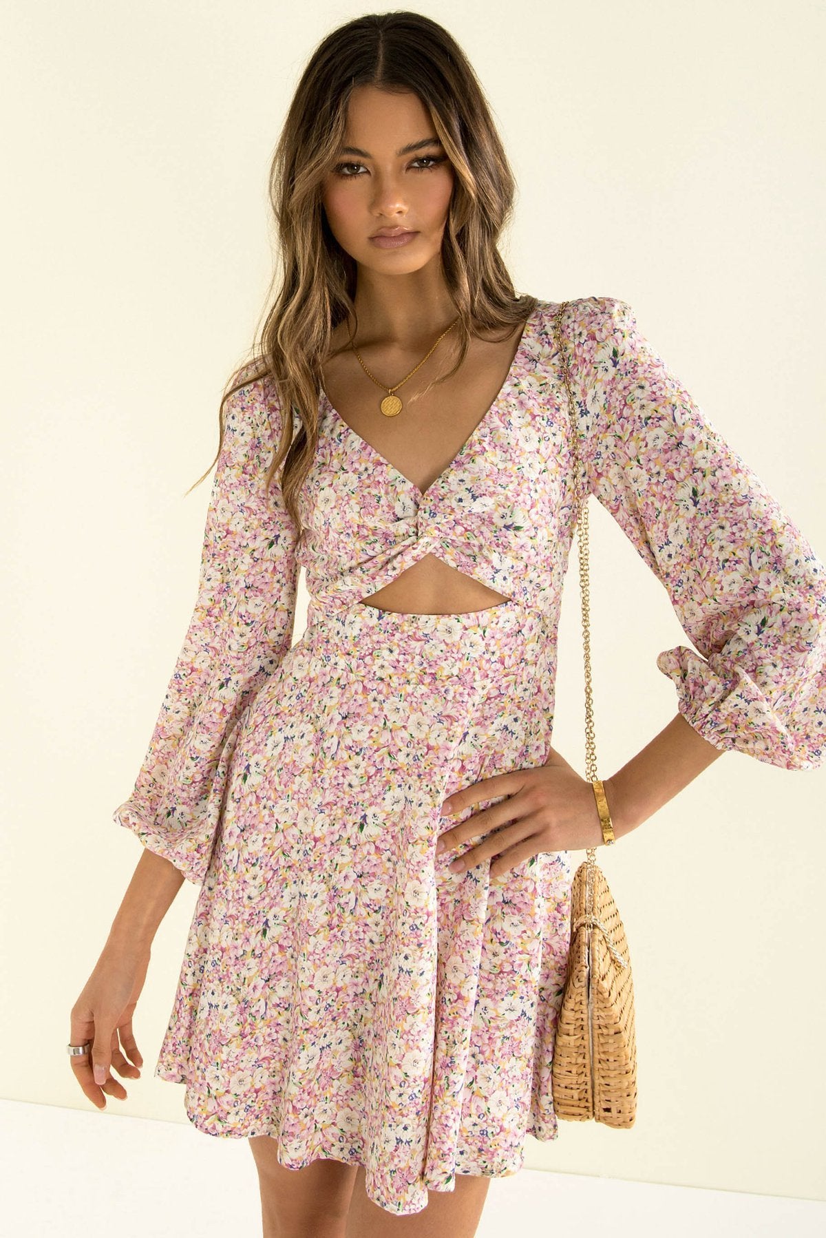 V-neck Long-sleeved Floral Dress Trendy Brand