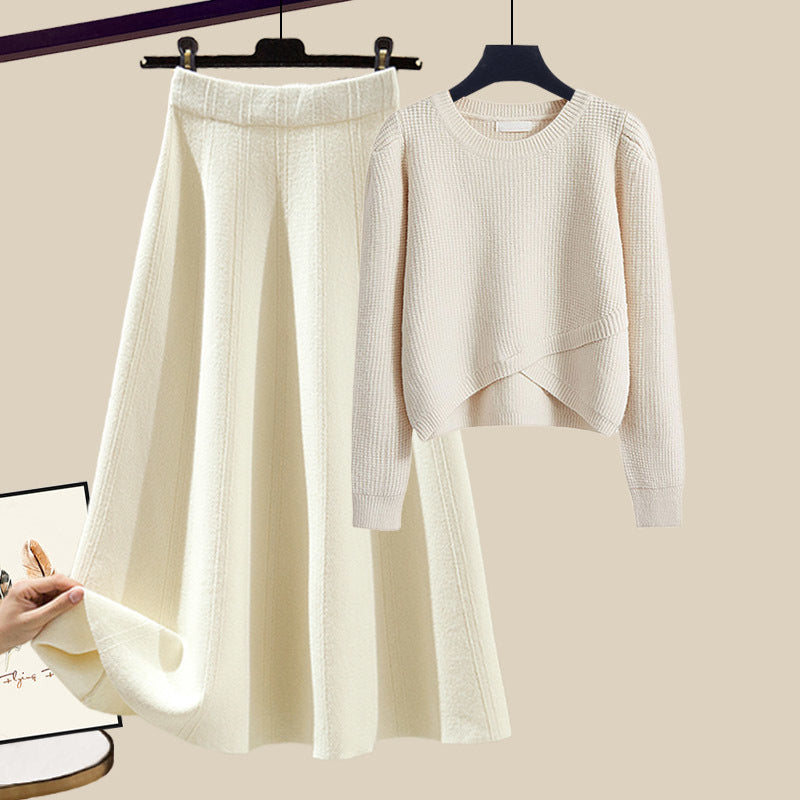 Irregular Gentle Style Knitted Sweater Skirt Suit