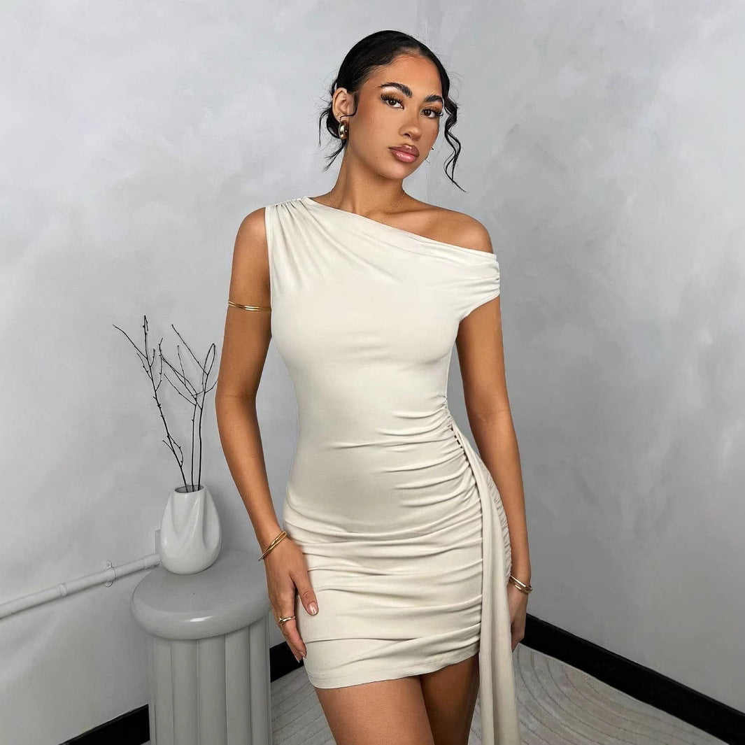 Tight Dress Asymmetric Frill Bandage