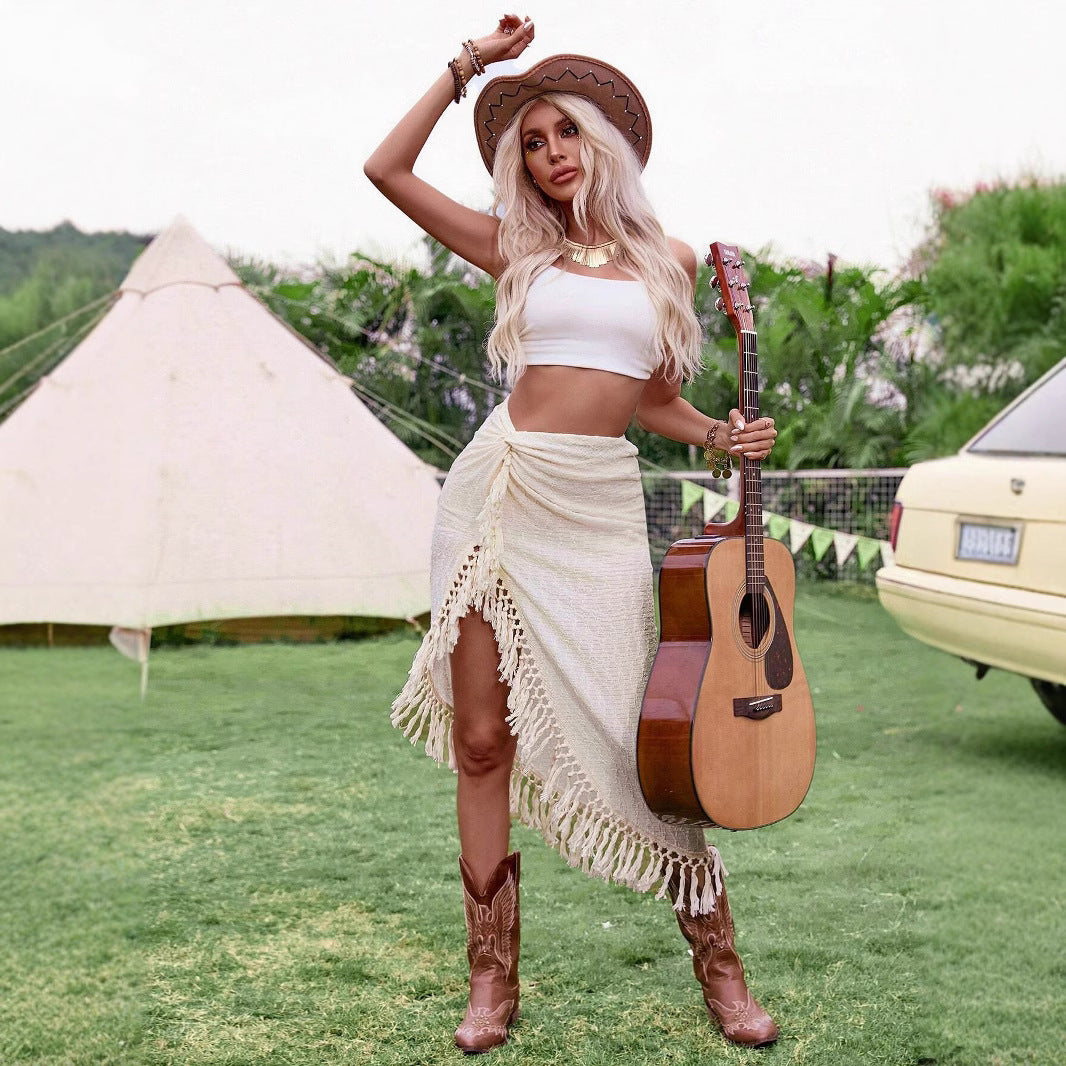 Tassel Beach Hollow Irregular Skirt Sexy