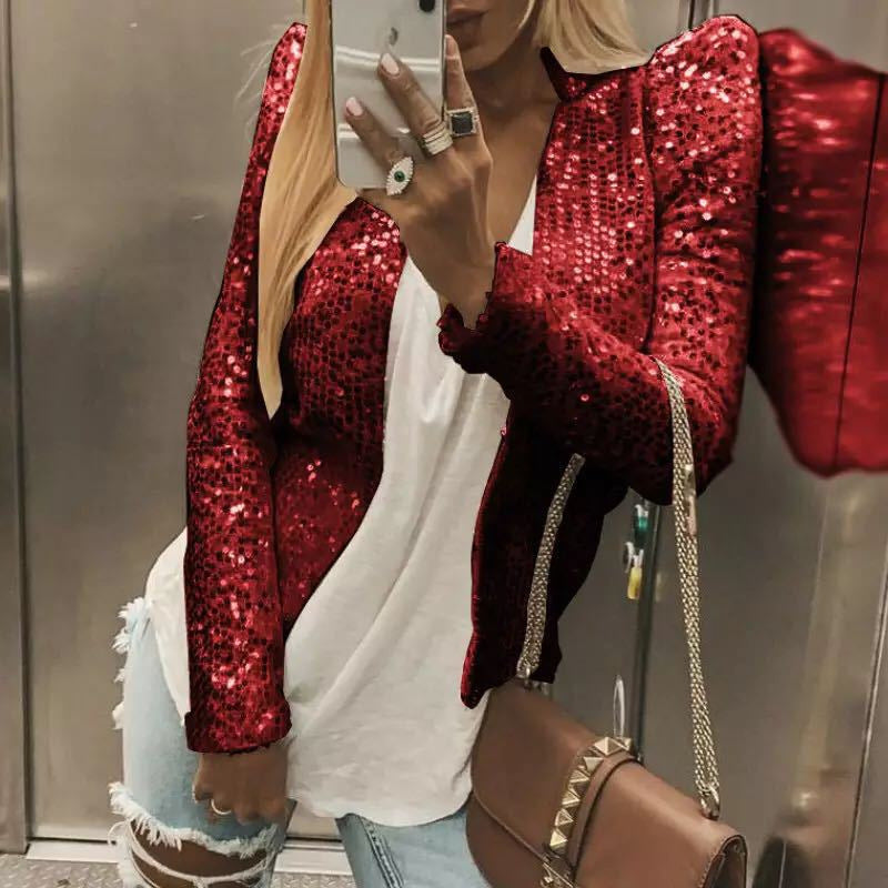 Fashion Colorblock Sequins Short Casual Jacket