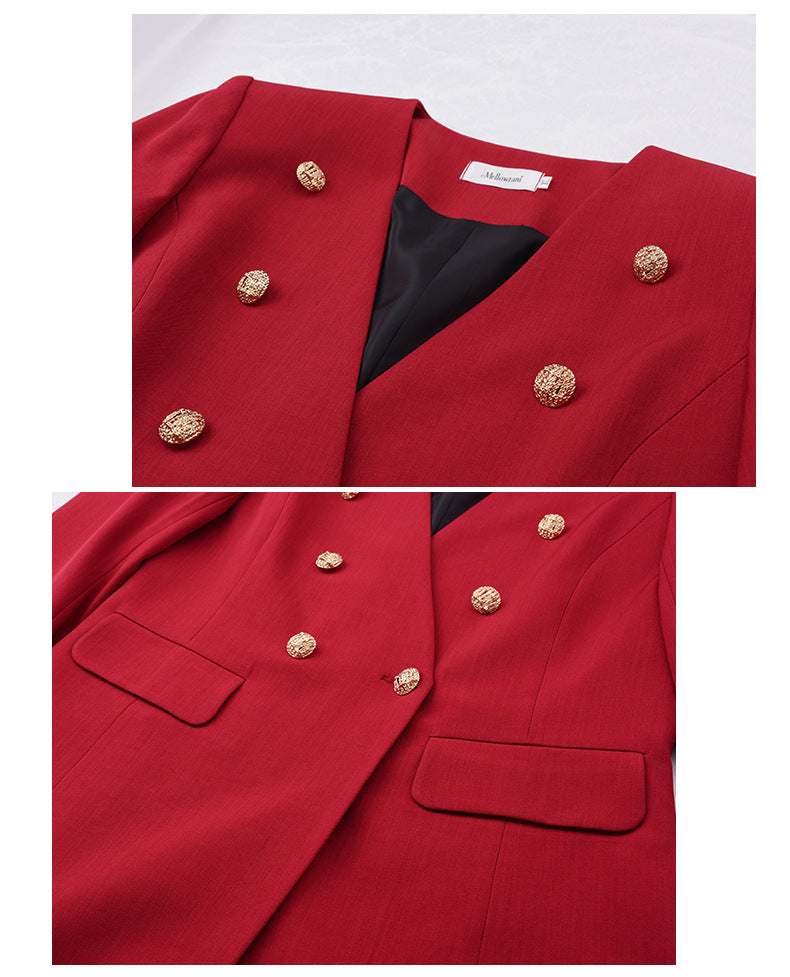 Autumn Large Size Women's Collarless Double-breasted Suit Jacket