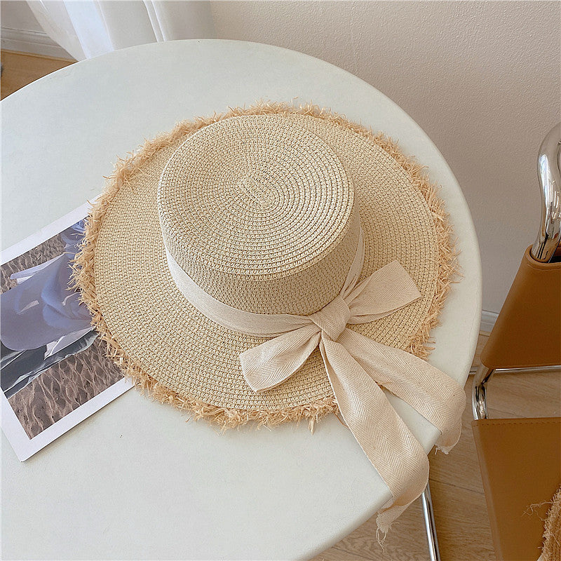 Japanese All-match Frayed Bow Straw Hat