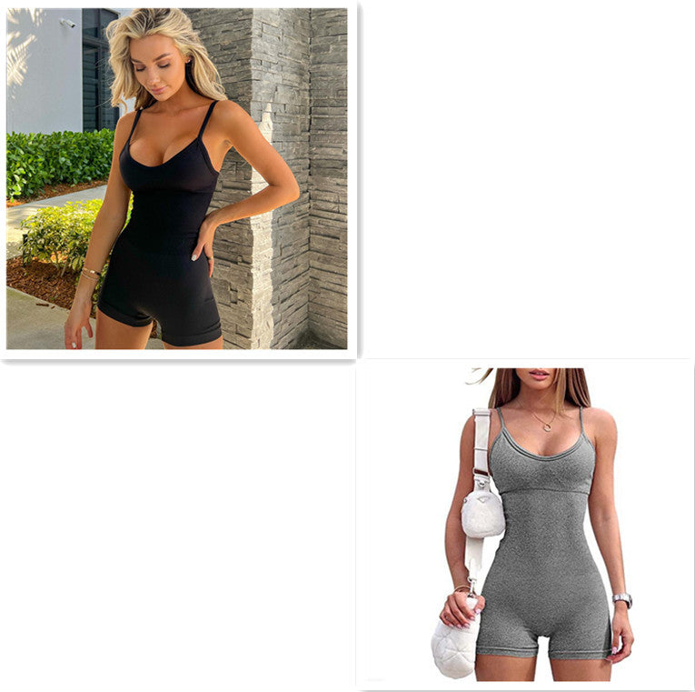 Spaghetti Strap Shorts Jumpsuit Sports Yoga Workout Tight Romper Women Fashion Fitness Sportwear