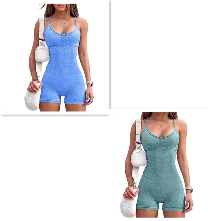 Spaghetti Strap Shorts Jumpsuit Sports Yoga Workout Tight Romper Women Fashion Fitness Sportwear