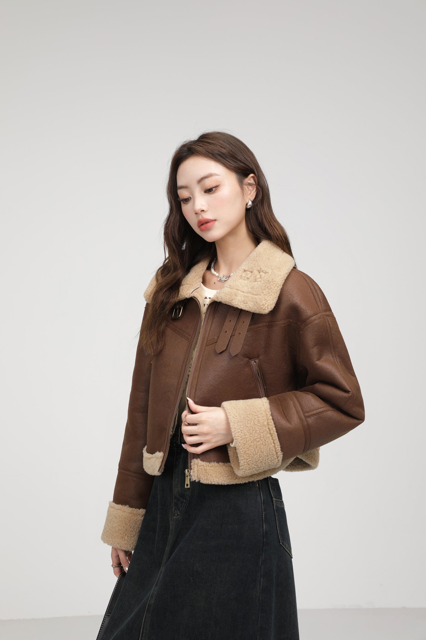 Stand Collar Fur Integrated Lamb Fur Short Coat