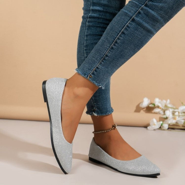 Solid Color Pointed Toe Flat Bottom Flat Heel Soft Bottom Casual Breathable Women's Pumps