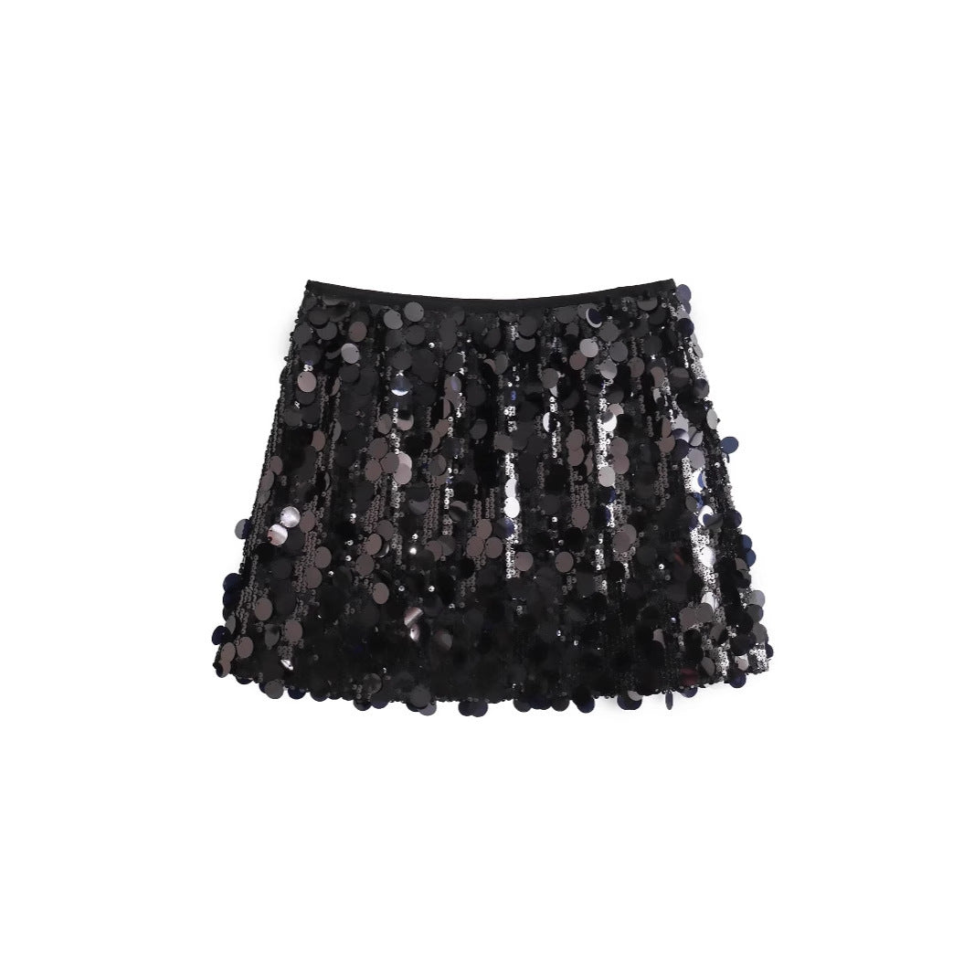 European And American Style A- Line Skirt High Waist Sheath Sequins Mini Skirt Women