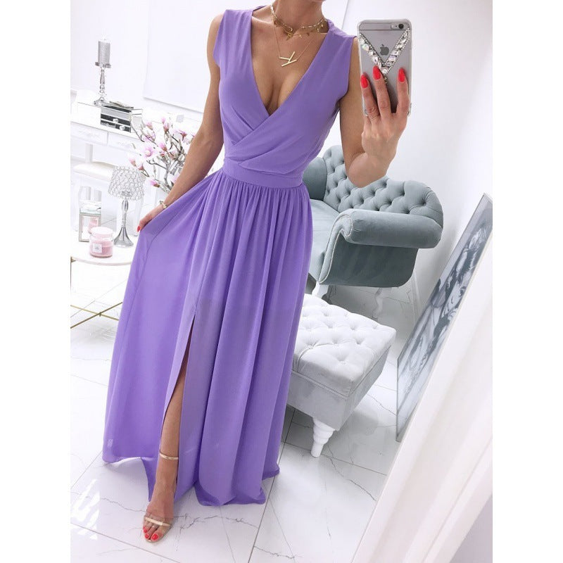 Sleeve Solid Color V-Neck Dress Dress Women's