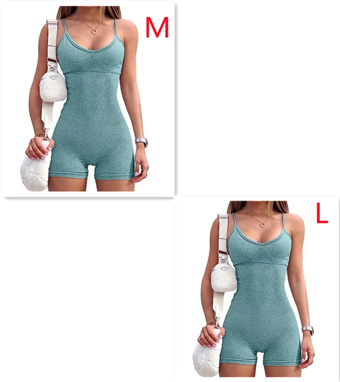 Spaghetti Strap Shorts Jumpsuit Sports Yoga Workout Tight Romper Women Fashion Fitness Sportwear