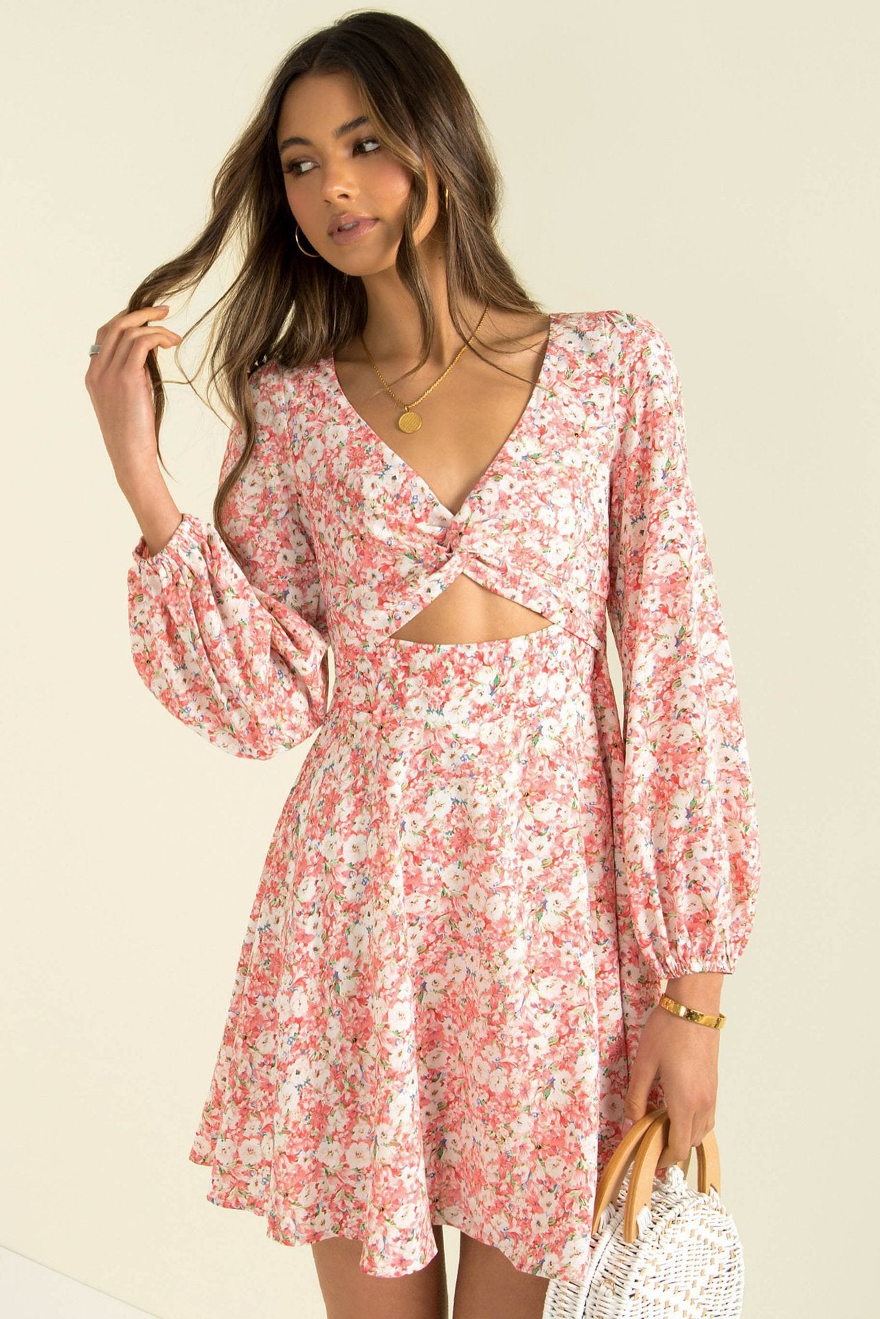 V-neck Long-sleeved Floral Dress Trendy Brand