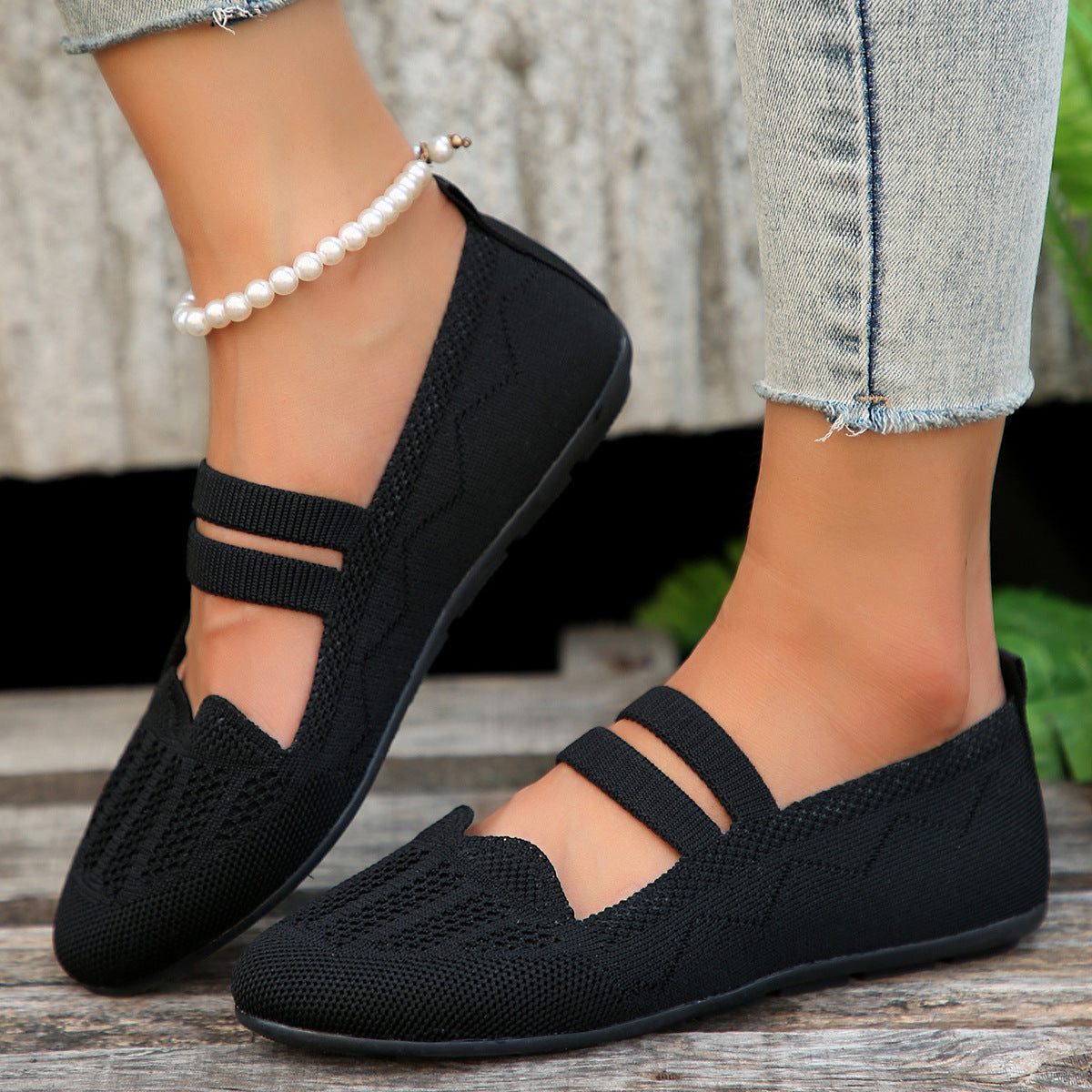 Casual Mesh Flats Women's Low-cut Round Toe Slip-on Knit Shoes