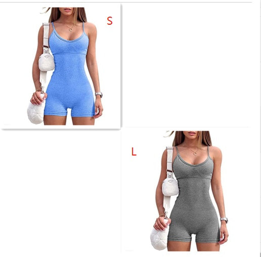 Spaghetti Strap Shorts Jumpsuit Sports Yoga Workout Tight Romper Women Fashion Fitness Sportwear