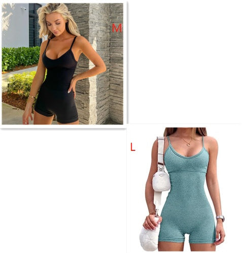 Spaghetti Strap Shorts Jumpsuit Sports Yoga Workout Tight Romper Women Fashion Fitness Sportwear