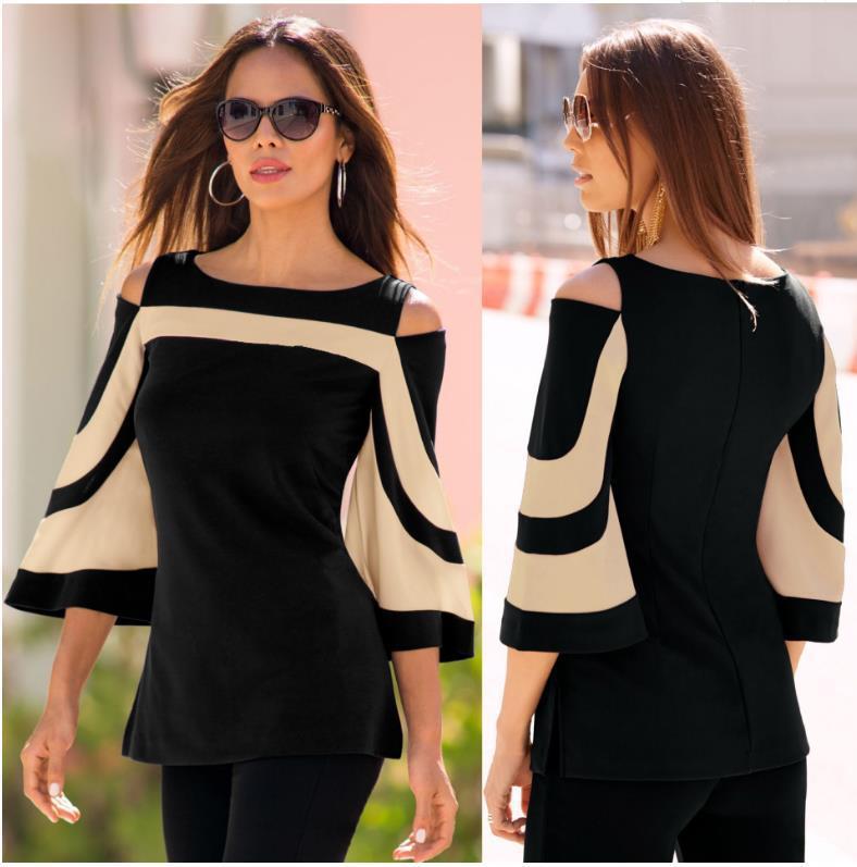 Women's Off-the-shoulder Flared Sleeves Top T-shirt