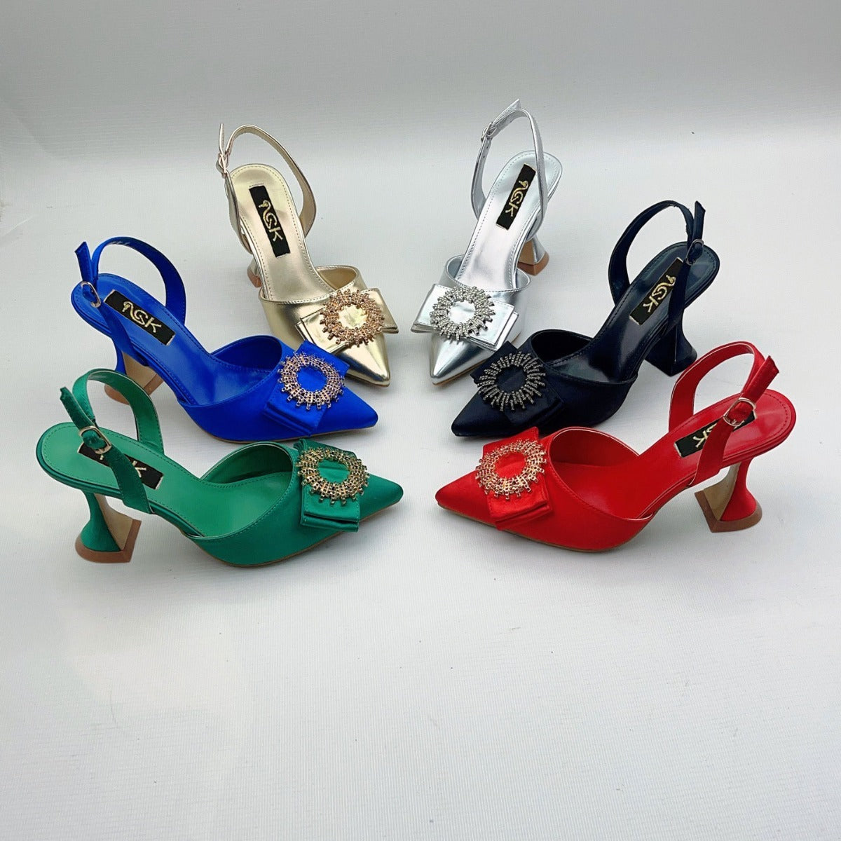 European And American Pointed Toe Rhinestone Closed Toe Strap High Heel Sandals