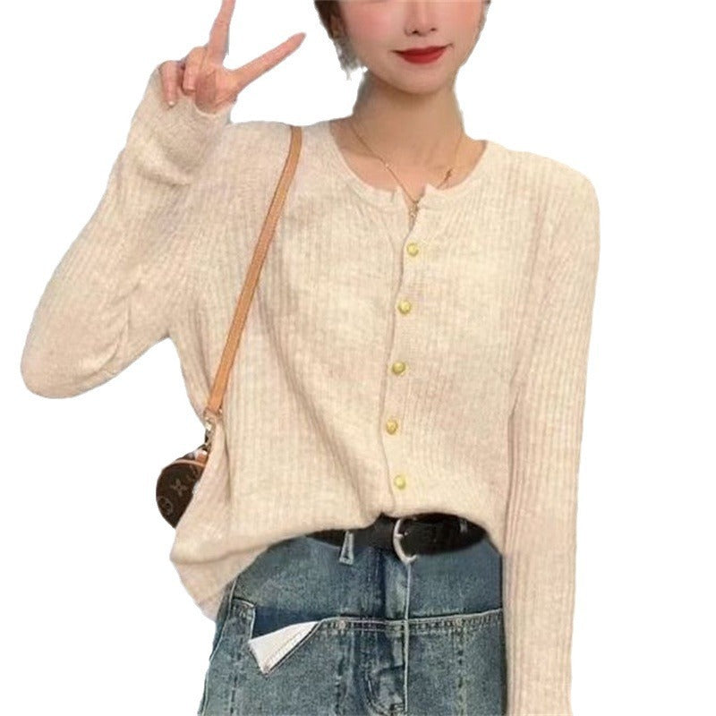 Soft Round Neck Gentle Simple Slim Fit Sweater Thin Coat