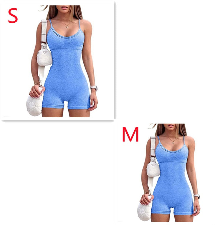 Spaghetti Strap Shorts Jumpsuit Sports Yoga Workout Tight Romper Women Fashion Fitness Sportwear