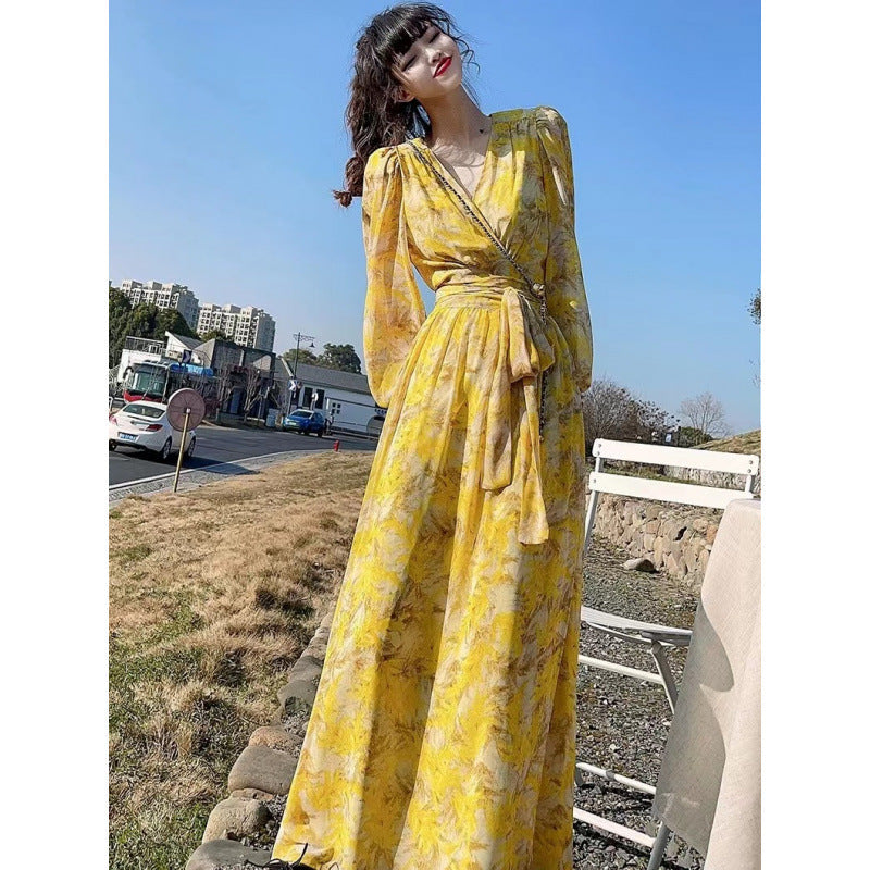 Floral V-neck Slimming Dress Women