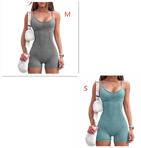 Spaghetti Strap Shorts Jumpsuit Sports Yoga Workout Tight Romper Women Fashion Fitness Sportwear