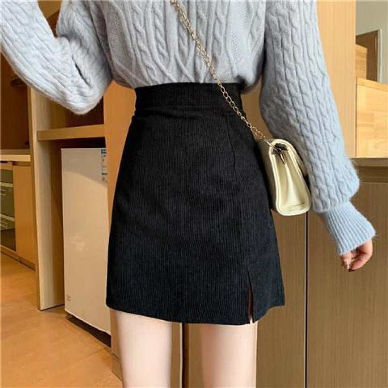 Pattern Corduroy Female Retro High Waist  A-Line Skirts Womens Mini