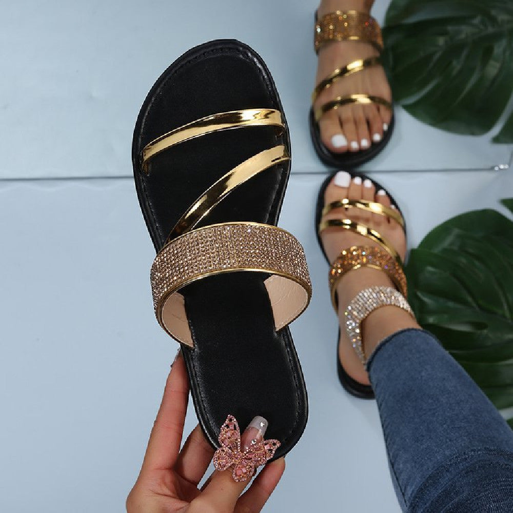 Fashion Light Diamond Flat Slippers