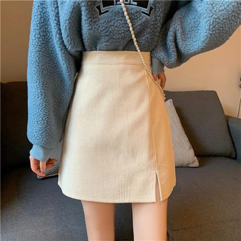 Pattern Corduroy Female Retro High Waist  A-Line Skirts Womens Mini