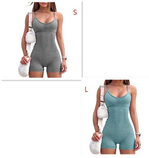 Spaghetti Strap Shorts Jumpsuit Sports Yoga Workout Tight Romper Women Fashion Fitness Sportwear