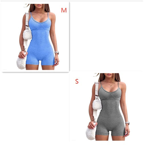 Spaghetti Strap Shorts Jumpsuit Sports Yoga Workout Tight Romper Women Fashion Fitness Sportwear