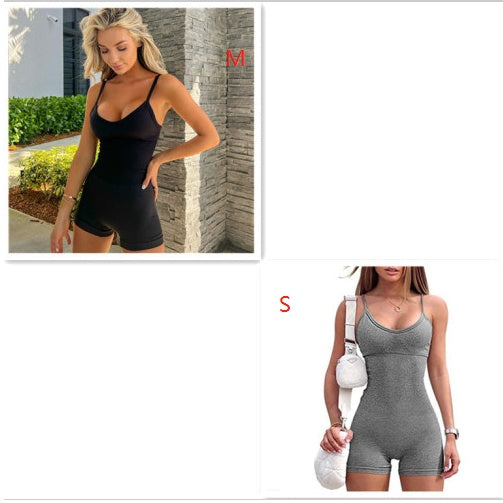 Spaghetti Strap Shorts Jumpsuit Sports Yoga Workout Tight Romper Women Fashion Fitness Sportwear