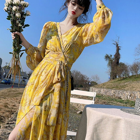 Floral V-neck Slimming Dress Women